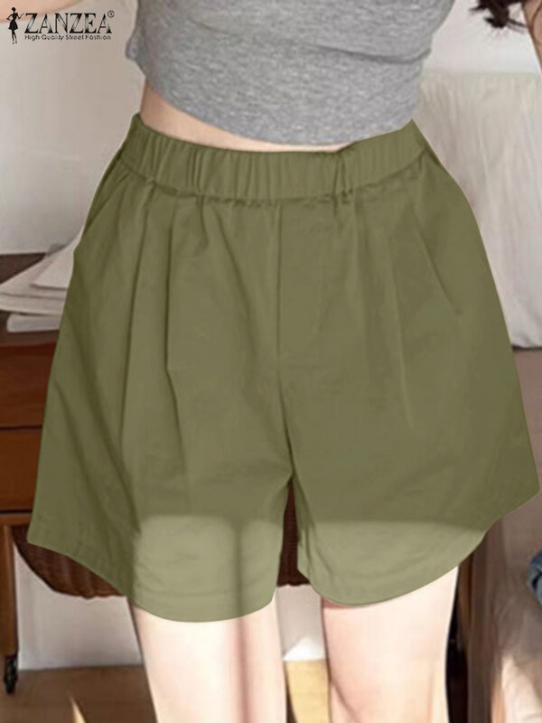 Celana pendek wanita ZANZEA, celana longgar pinggang elastis, celana pendek wanita kasual musim panas 2024