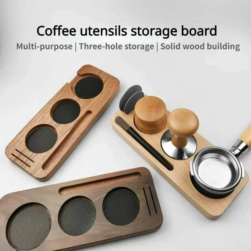 Espresso Tamping Station 51/58mm Solid Wood Coffee Tamper Holder Portafilter and Distributor Base Storage Tray Barista Utensil