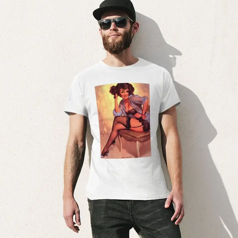 Pin-Up Girl-Elvgren-t-shirt Vintage ventagli sportivi abbigliamento hippie magliette pesanti per uomo