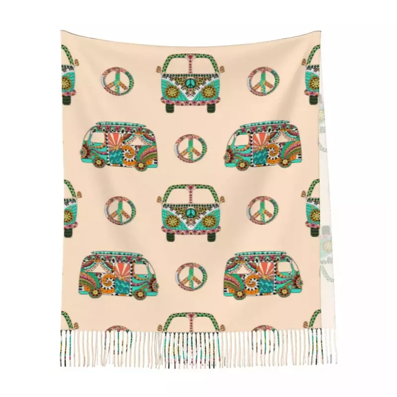 Kleurrijke Hippie Camper Bus En Symbool Vrede Womens Warme Winter Infinity Sjaals Set Deken Sjaal Pure Kleur
