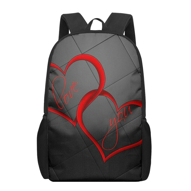 Amor coração colorido rosa sacos de escola 3d impressão crianças mochila mochilas preto para adolescente meninas meninos crianças saco de livro