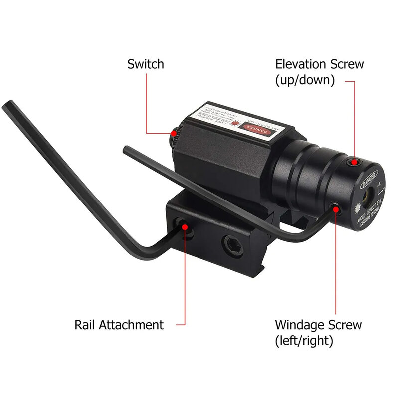 Mini mira láser táctica de punto rojo para Rifle, pistola de tiro, caza, ajustable, 11mm, 20mm, con batería y línea