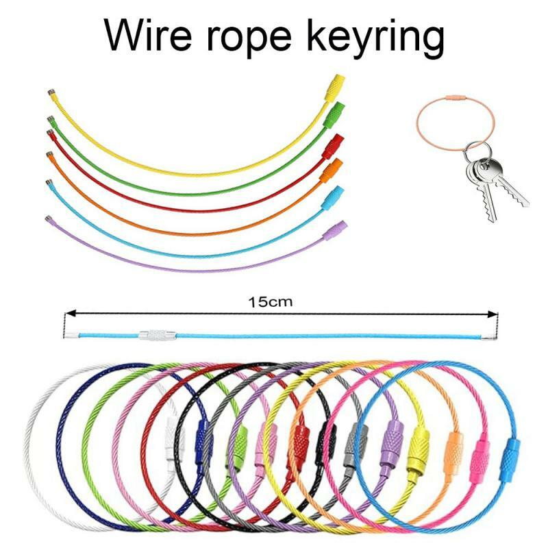 LLavero de alambre de acero de 15cm de longitud, 10 piezas, cable, etiqueta de equipaje, anillos de cable para llaves