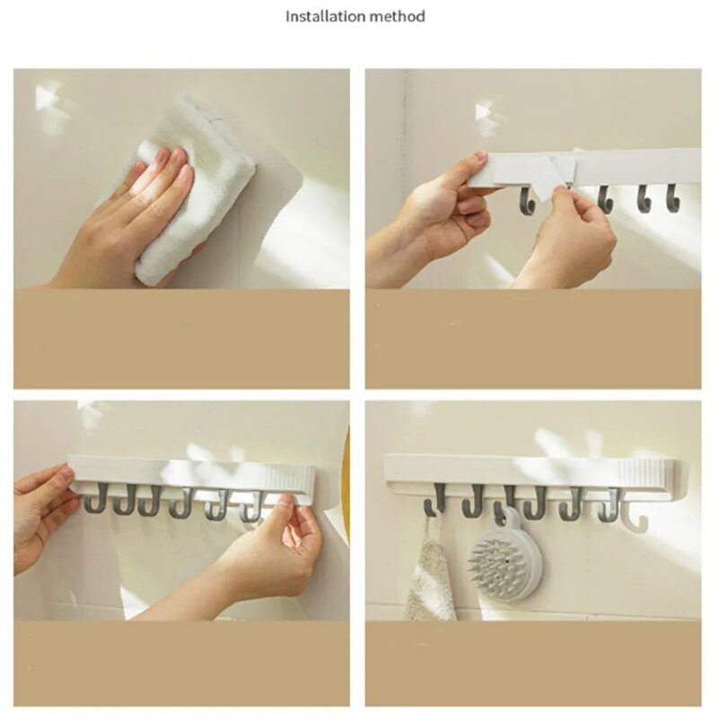 Wall-Mounted Punch-Free Row Hook Multi-Function Door Rear Removable Hook Kitchen Bathroom Accessories