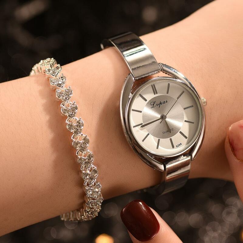 Женские кварцевые наручные часы Lvpai, комплект из 2 предметов, часы с браслетом и платьем, роскошные часы цвета розового золота, Прямая поставка