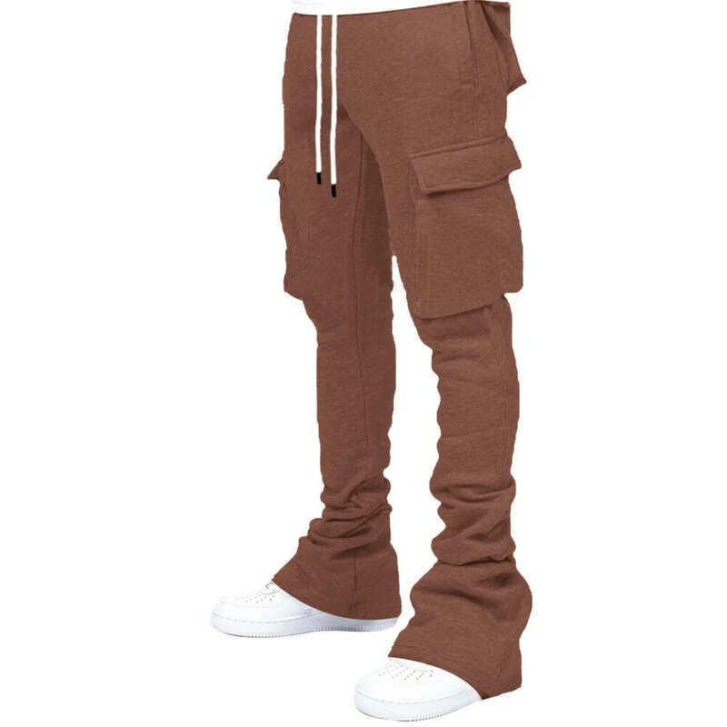 Plus Size Cargo Pants New Design Custom Flare Sweat Pants Street Wear Men Pile Up Stacked Pants for Men