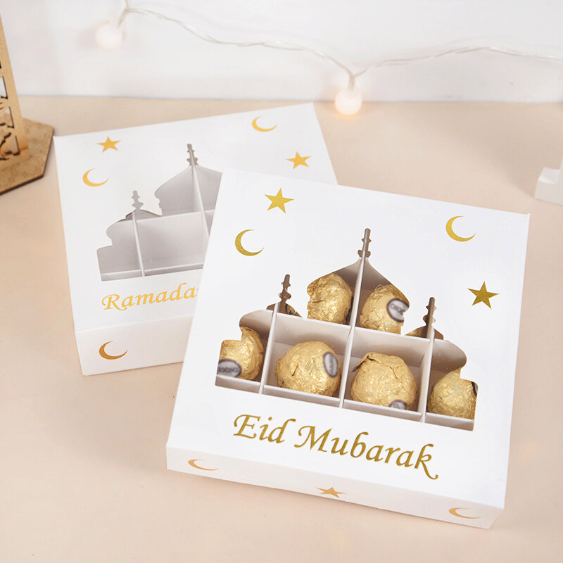 1-5Pcs Eid Mubarak Geschenk Box Süßigkeiten Kuchen Schokolade Verpackung Box Ramadan Kareem Hause Dekoration 2023 Islamischen Muslimischen partei Liefert