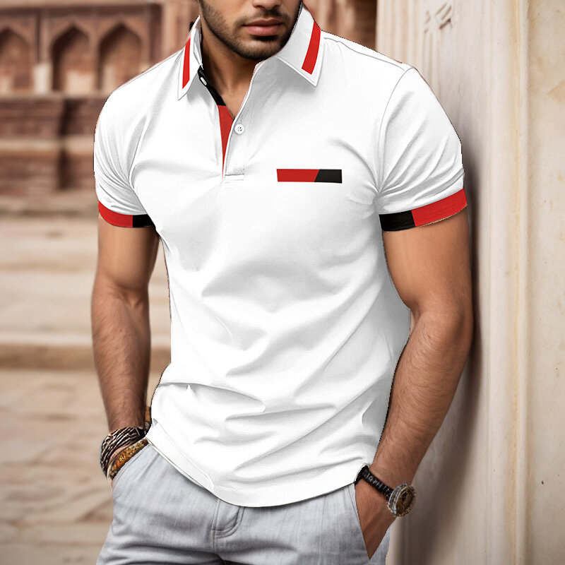 Summer 2024 men's short sleeved new polo shirt collar digital fashion personalized pocket polo shirt men's business casual top