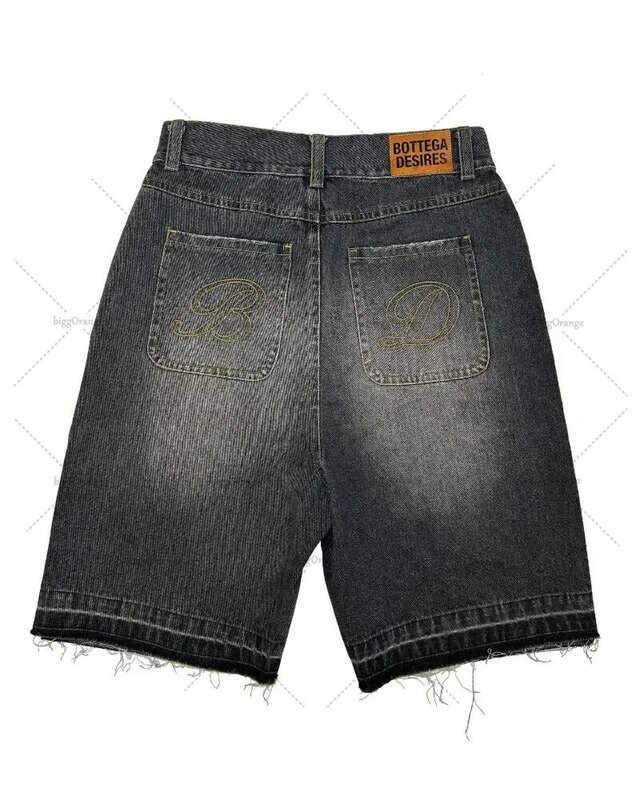 Мужские джинсовые шорты с высокой талией, модные брендовые брюки большого размера в европейском и американском стиле с Вышивкой Букв, уличная одежда в стиле хип-хоп, 2024