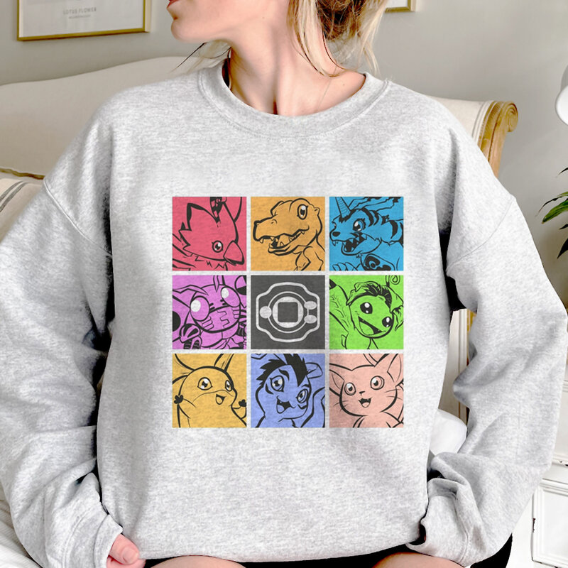 Digimon hoodie wanita y2k pakaian jalanan Kawaii Pullover pakaian wanita menarik grafis