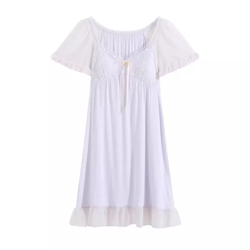 Женская пикантная ночная рубашка, винтажная Милая Пижама принцессы с коротким рукавом и открытой спиной для девочек, Модальная сетчатая сказочная одежда для сна, ночные рубашки в викторианском стиле