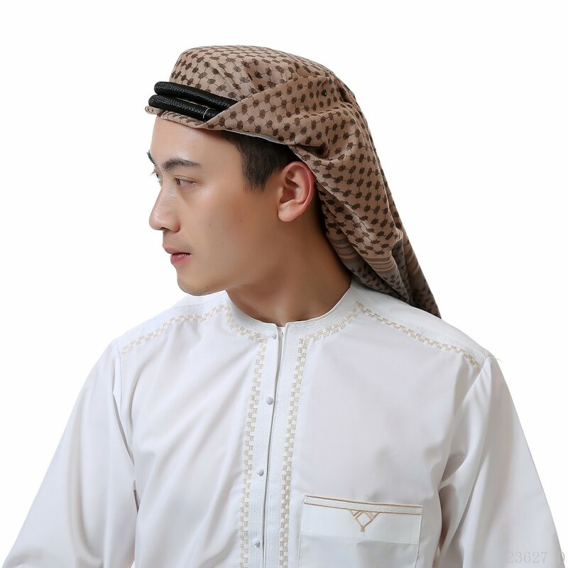 130*130Cm Arabische Keffiyeh Sjaal Mannen Moslim Hijab Tulband Islamitische Saudi Arabische Heren Hoofd Wrap Bandana Midden-Oostelijke Sjaals