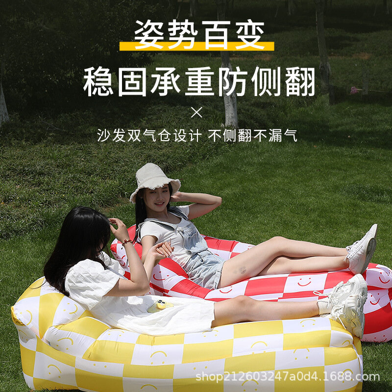 Outdoor Lazy Inflatable Sofa, Portable Air Mattress, Single lying Chair, Camp-Fiber Flame, Camping, Music Festival