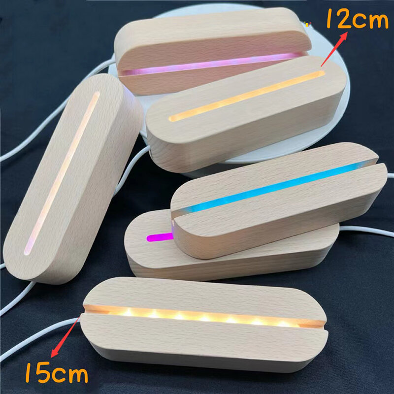 10pcs 3D ovale in legno per bambini Base per lampada da notte in acrilico supporto a Led USB alimentato bianco caldo luci RGB Base luminosa a Led in legno per acrilico