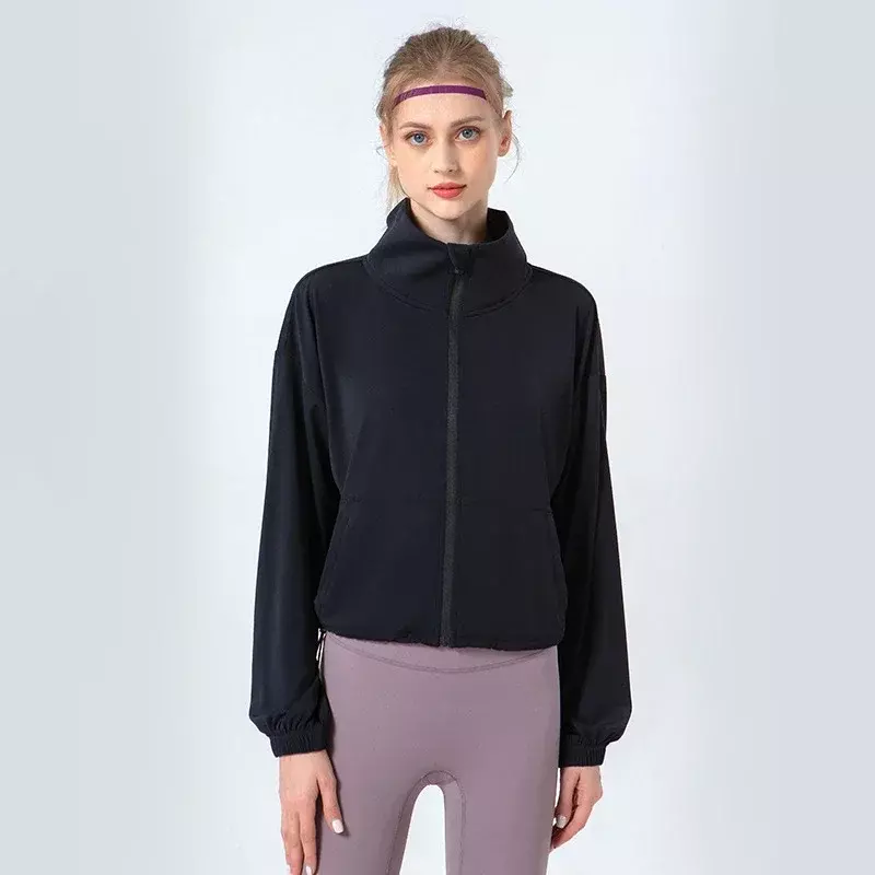 Chaqueta deportiva de manga larga para mujer, abrigo suelto con bolsillo, ropa de gimnasio para correr, camisa de Yoga