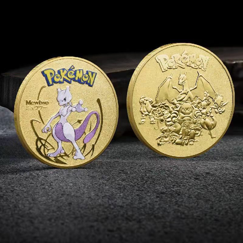 8 buah emas Pokemon Coins Pikachu Anime koin peringatan Charizard emas bulat logam mainan koin