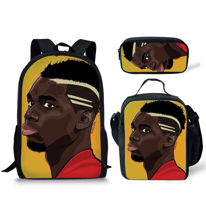 클래식 노벨티 클래식 아프리카 흑인 소년 3D 인쇄 학생 학교 가방 노트북 데이팩 배낭 점심 가방 연필 케이스, 세트당 3 개