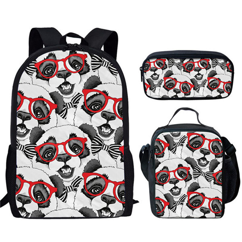 3Pcs Cartoon Baby Panda Print School Bags for Teenager Girls Boys Backpack Campus Book Bag Lunch Bag Pencil Bag Casual Backpack