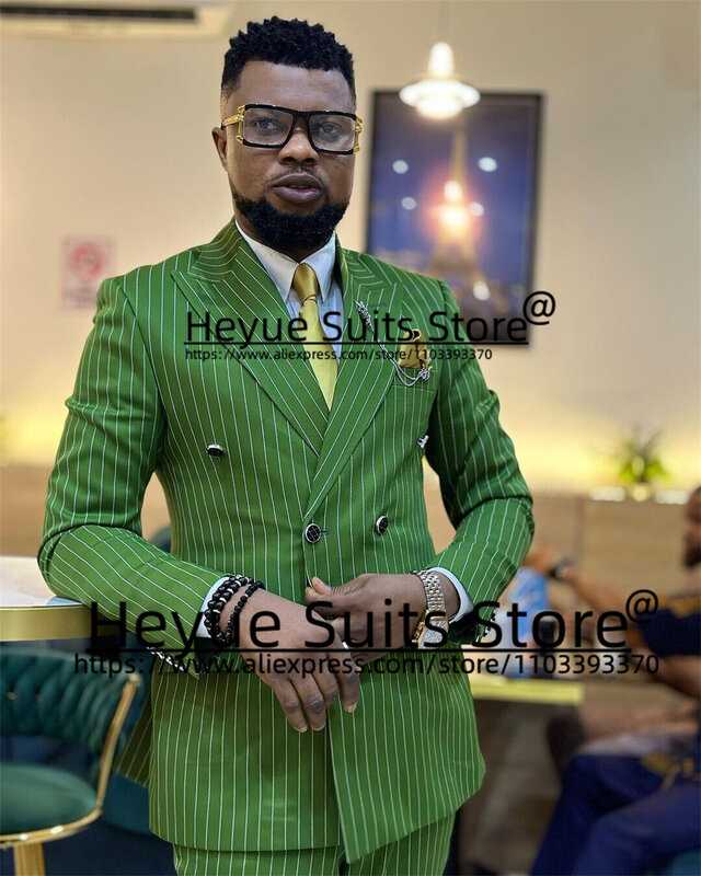 Костюм мужской из двух предметов, двубортный зеленый Блейзер с лацканами, облегающий костюм в деловом стиле