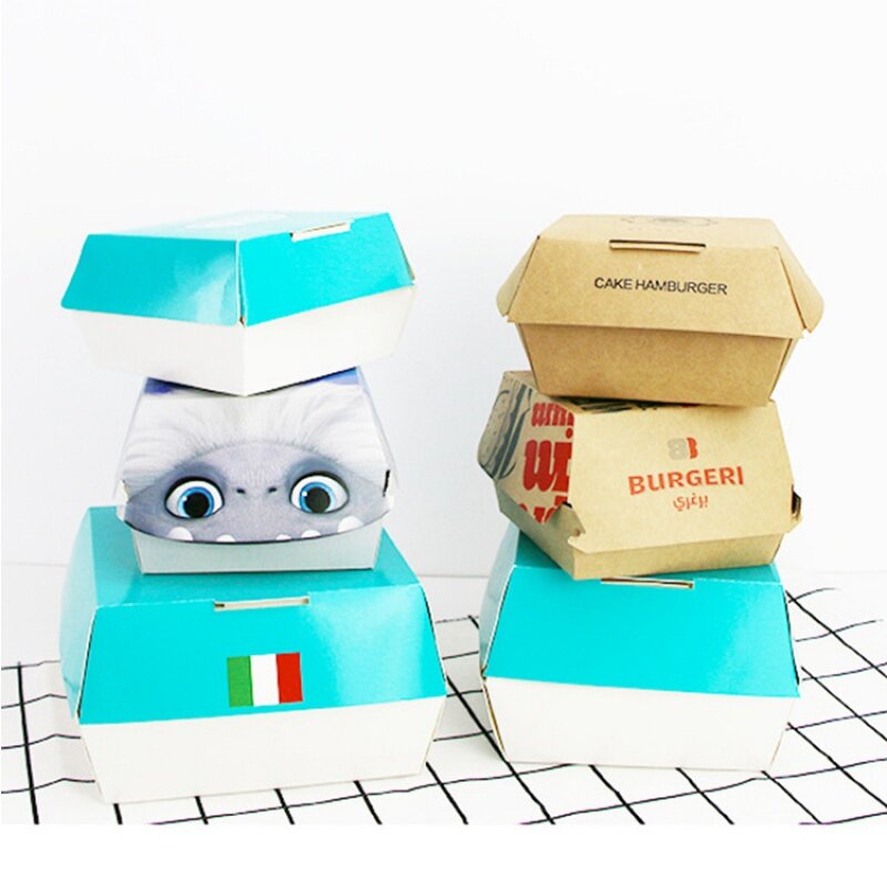 Индивидуальная продукция, экологичная Упаковка для пищевых продуктов, коробка для бургеров, белая бумажная раскладная коробка для бургеров