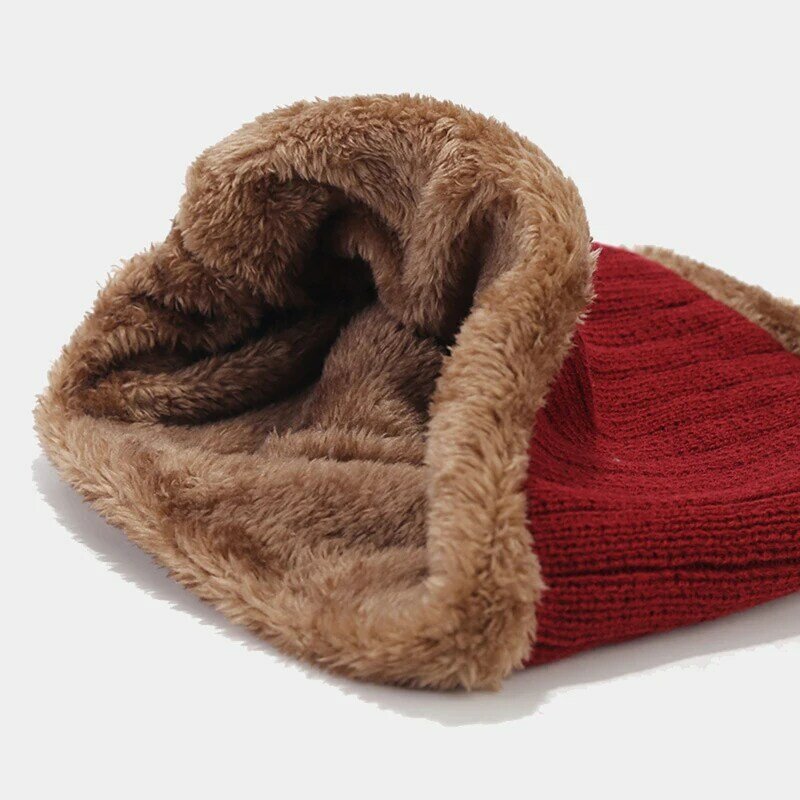 Conjunto de chapéu e cachecol de pelúcia para homens e mulheres, gorro casual, retalho de peles artificiais, luvas grossas e quentes, inverno