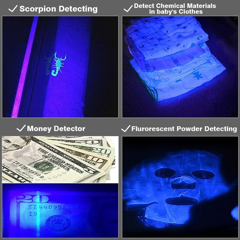 미니 UV 손전등 LED 자외선 토치, 줌 가능 휴대용 클립 블랙 라이트, 395nm 검사 램프, 애완 동물 소변 얼룩 감지기 도구