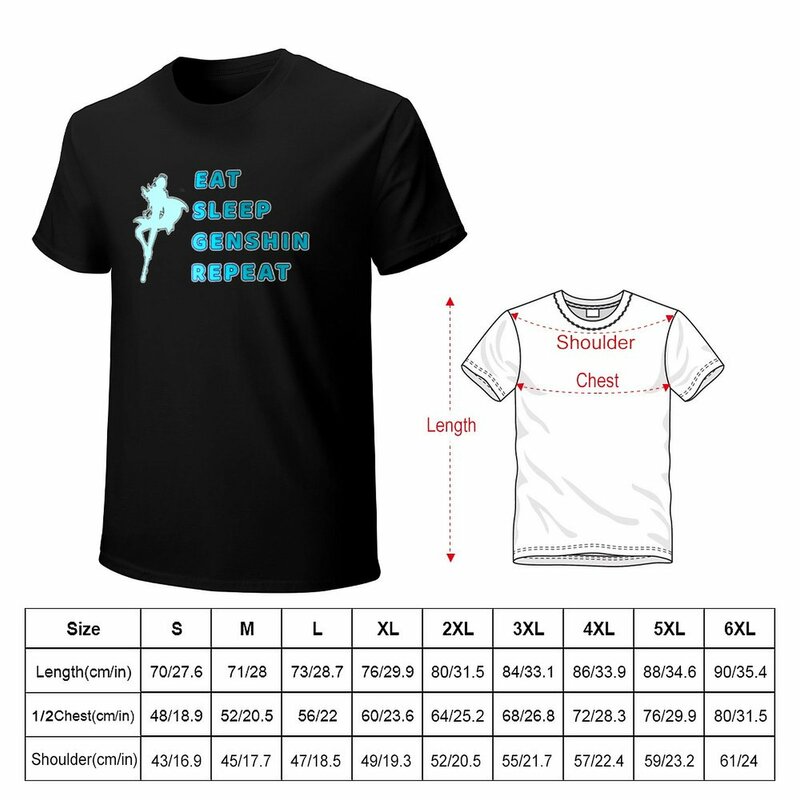 Eat Sleep Genshin Repeat - Kaeya 3 T-Shir футболки Графические футболки мужские высокие футболки