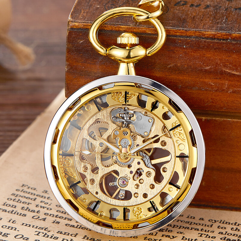 นาฬิกาพกวินเทจ Steampunk ทองแดงจี้ห้อยคอกระเป๋า FOB นาฬิกาผู้ชายผู้หญิงกลวงเกียร์ relojes de bolsillo