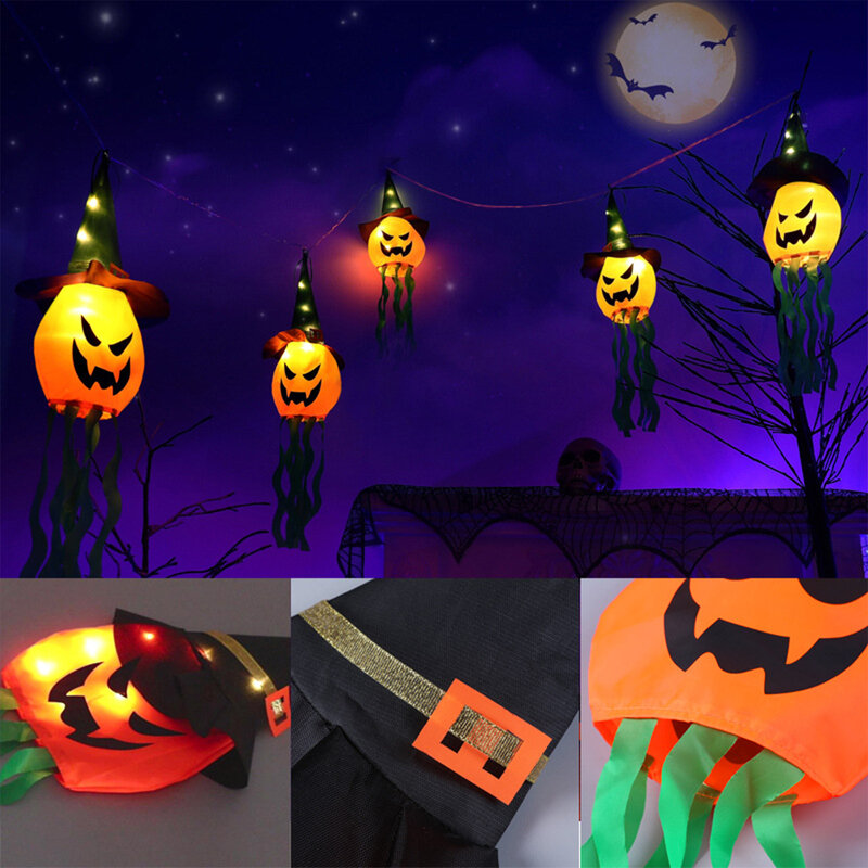 Topi labu penyihir Halloween, topi gantung lentera indah buatan tangan, hantu gantung untuk hadiah pesta Festival Halloween