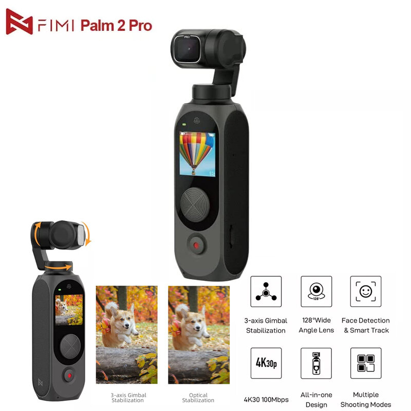 Original fimi palm 2 pro 3-axis estabilizado handheld câmera cardan estabilizador estabilizador celular 4k 30fps câmera de vídeo