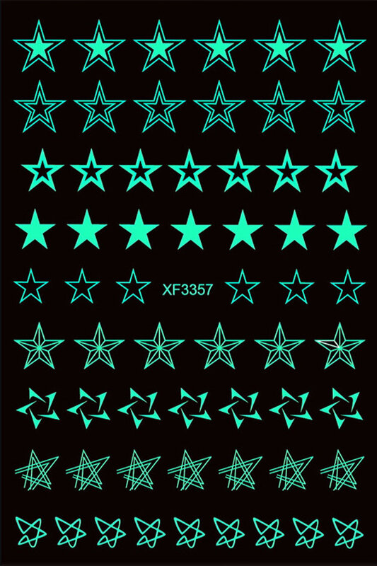 1 Lembar Stiker Seni Kuku Bersinar Dalam Gelap Kepingan Salju Api Tua Alfabet Bahasa Inggris Pentagram Garis Kupu-kupu Stiker Daun Bintang Hati