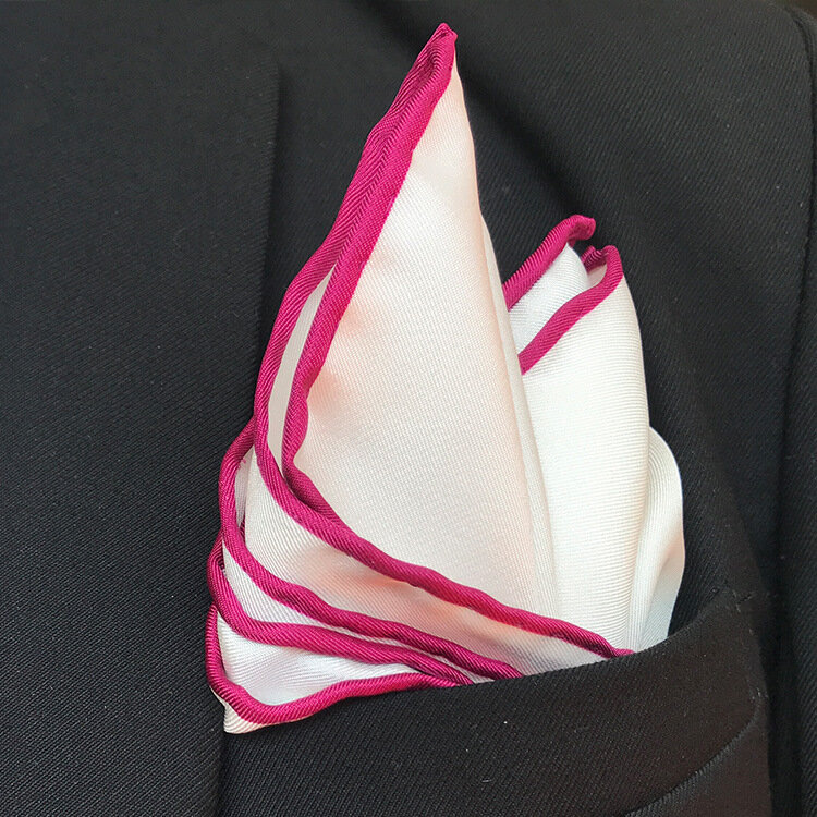 34cm eleganckie i eleganckie białe chusteczki ręcznie zawinięty brzeg kieszonkowe kwadratowe serwetki dla mężczyzn naturalny jedwab kolorowe obrzeża