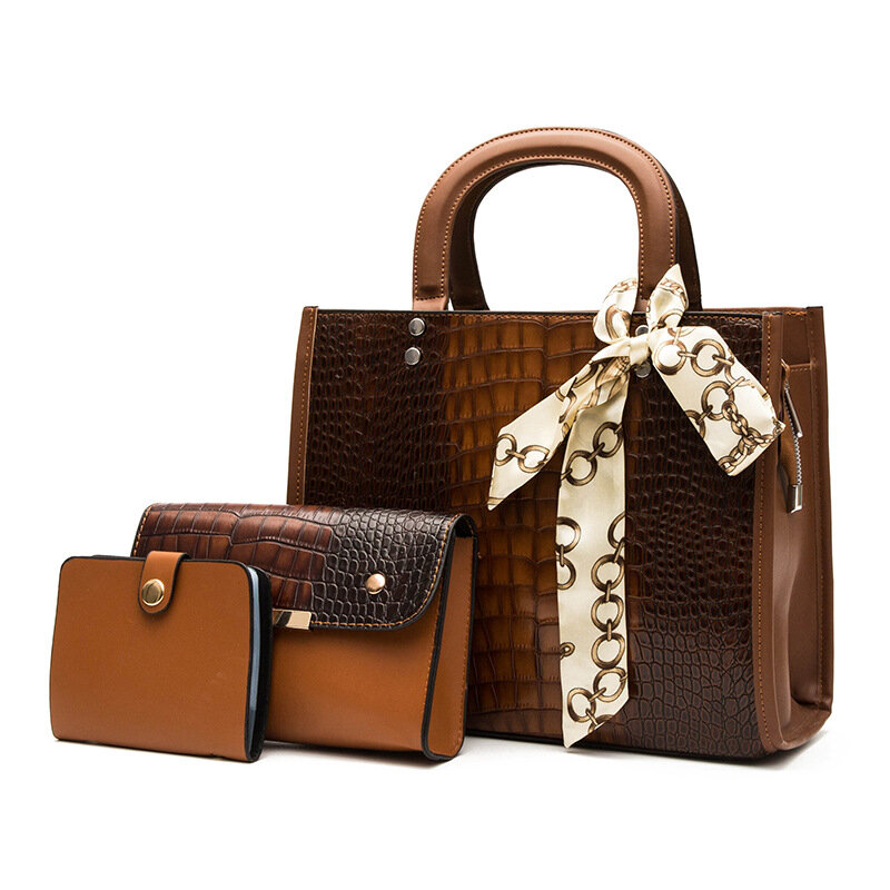Женский комплект из сумки и сумочки, в европейском и американском стиле с крокодиловым узором