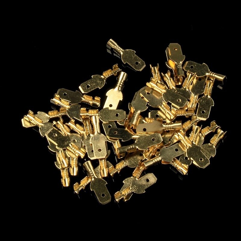 100 Teile/los 2.8/4.8/6,3mm Weiblich Männlich Crimp Terminal Draht Stecker Gold Messing/Silber Auto Lautsprecher elektrische Kabel Terminals Kit