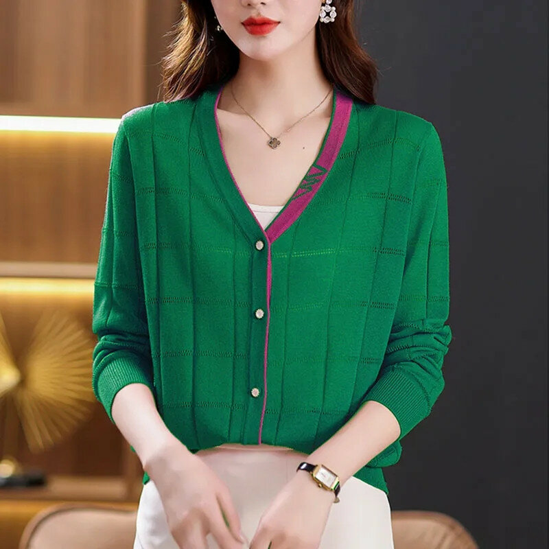 Ice Silk Knitted Jacket Fashion Women Spring Summer Autumn Long Sleeved Korean Cardigan Knitwear Tops Sunscreen Shawl Female