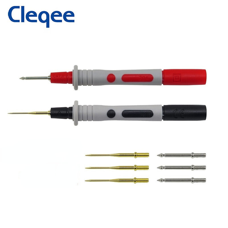 Cleqee P8003.1 Kit de agujas de prueba reemplazables, 1mm dorado afilado y 2mm estándar, adecuado para SONDA DE multímetro, 8 Uds.