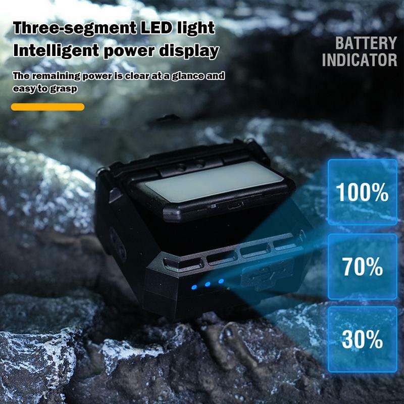 Farol de LED recarregável com sensor de movimento, lanterna, farol brilhante, 5 modos, luz principal, branco, vermelho, pesca