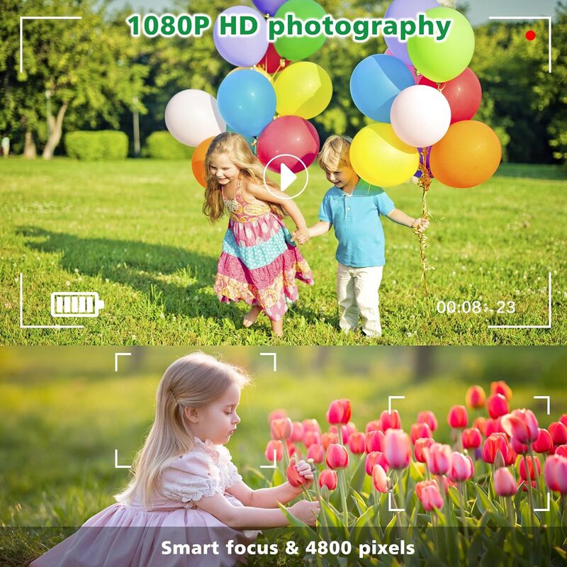 4800W Kids Camera Toys Flip Up 2.4 Inch HD IPS Screen Children Camera Child Toys Christmas Birthday Gifts for Kid