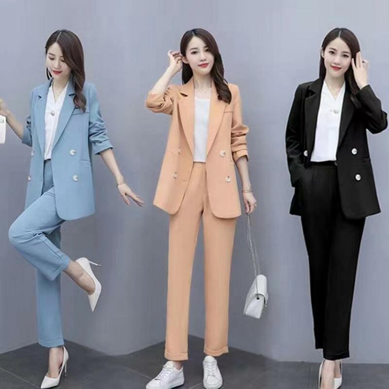 2 Pcs/Set Lady Formal Clothes Turn-down Collar Long Sleeve Women Business Suit Loose Formal OL Commute Jacket Trousers Set