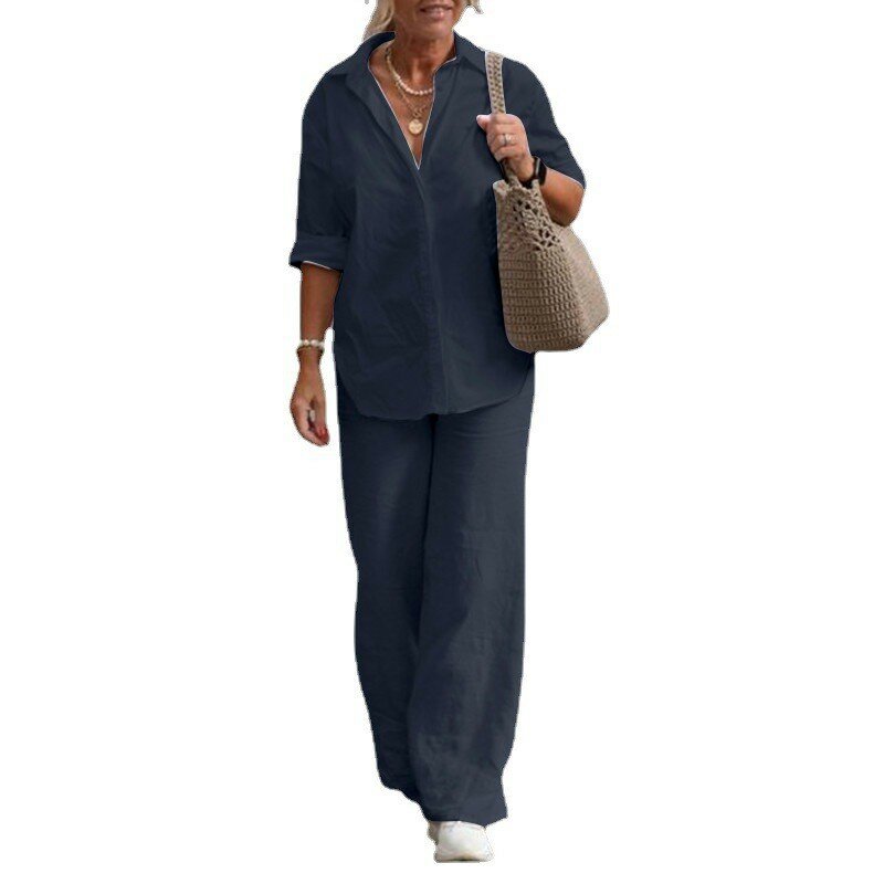 Conjunto informal de 2 piezas para mujer, camisa de manga larga, pantalones de pierna ancha, ropa de calle de talla grande 5XL, 4XL, 2023