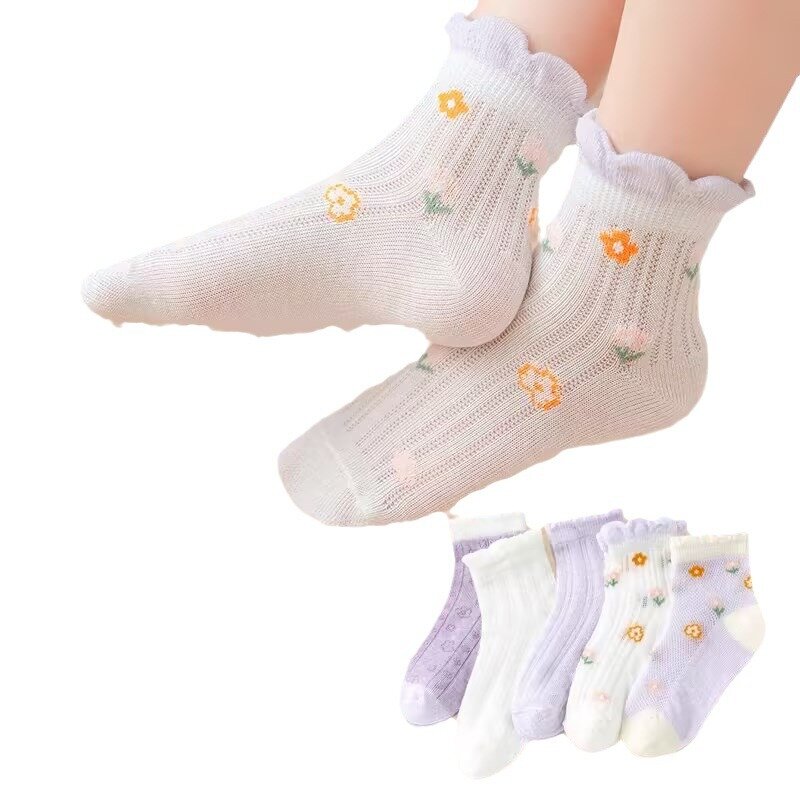 5Pairs Cartoon Bear Children's Socks Spring Summer Baby Soft Cotton Mesh Sock Boys Girls Breathable Thin Cute Sock Kids Socks