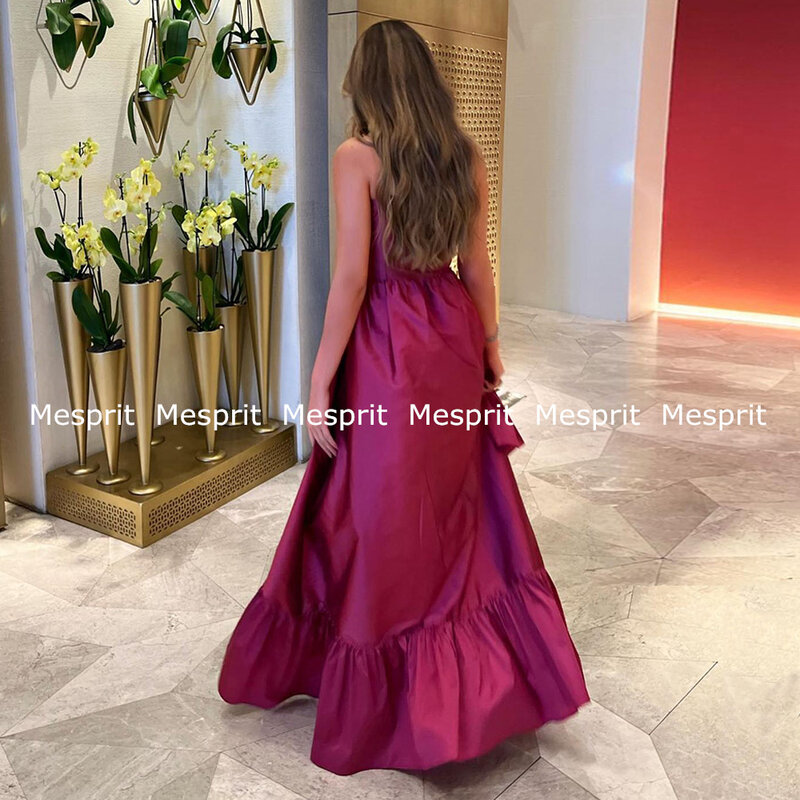 Arab Banquet Evening Dresses for Woman Strapless Sleeveless Pleat Taffeta Ruffles Cocktail Party Gown Asymmetrical Prom Dresses