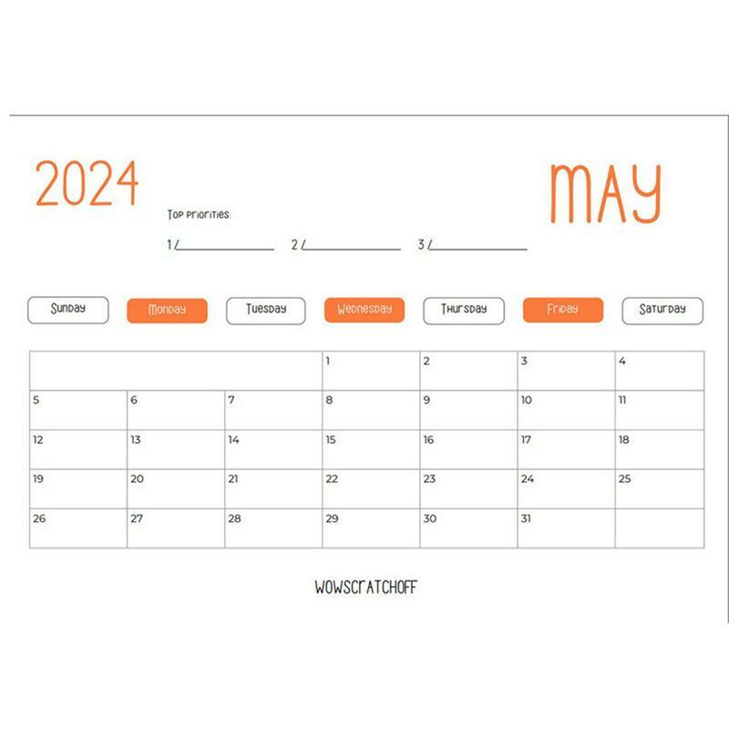 Calendario de pared de tope de gato divertido, patrón exquisito, página completa, meses gruesos, papel resistente, planificador de nalgas de gato, 2024