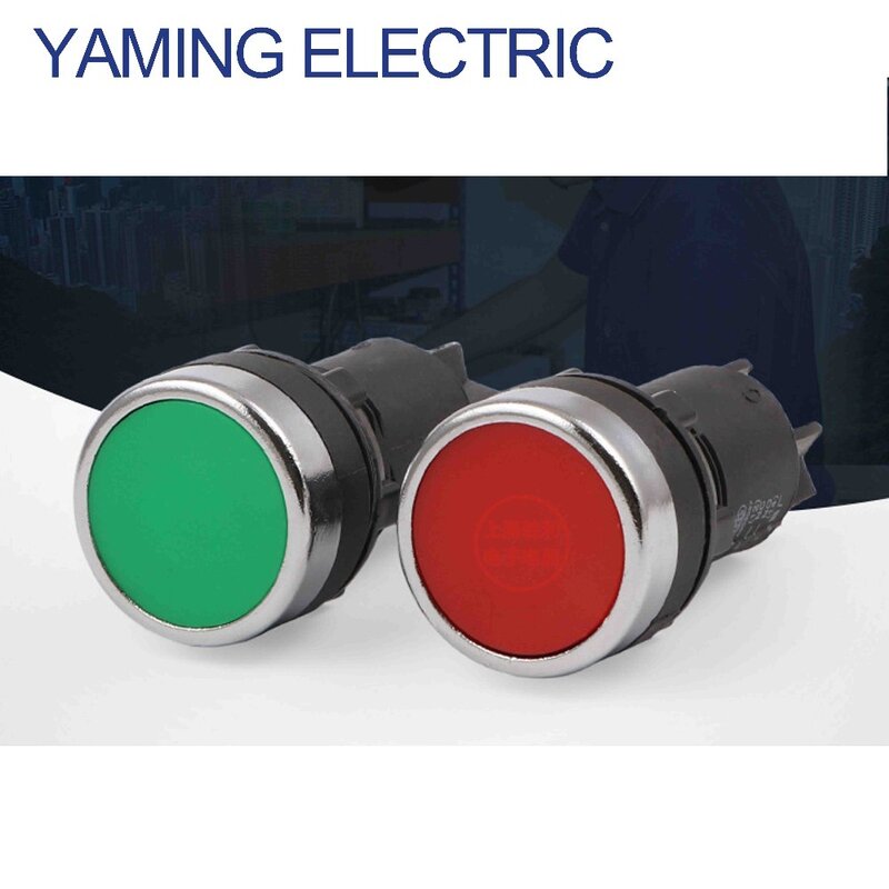 Interruptor de botón eléctrico momentáneo, P185, 22mm, verde/rojo, 1NO, 1NC, 3 pines, tornillos, terminales, LA39J-11B