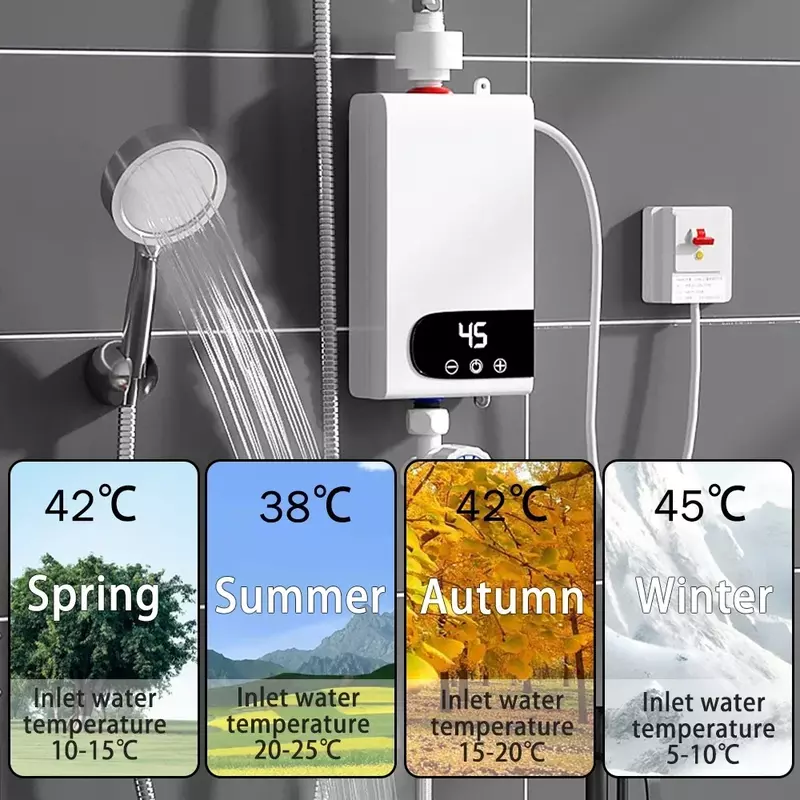 Calentador de agua instantáneo, calentadores eléctricos portátiles de 220V y 5500W para baño, ducha de agua caliente y calefacción de cocina para el hogar