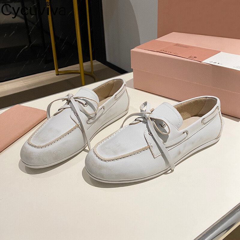 Sepatu Doudou berenda musim panas untuk wanita loafer kulit asli sepatu kasual Runway Formal bisnis berjalan sepatu datar wanita