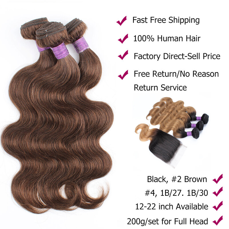 MogulHair-Remy Pacotes de cabelo humano com fecho, laço transparente, onda do corpo, preto, marrom, loiro, cabelo ombre, 3 pacotes, 200g por conjunto