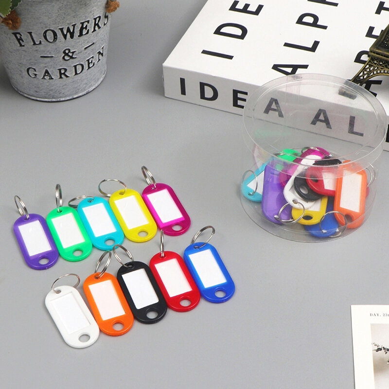 العلامات الرئيسية سلسلة المفاتيح البلاستيكية الملونة ، تسمية الاسم ، علامة الأمتعة ، تسمية معرف ، حلقة الانقسام ، 10 قطعة ، 20 قطعة ، 30 قطعة ، 50 قطعة