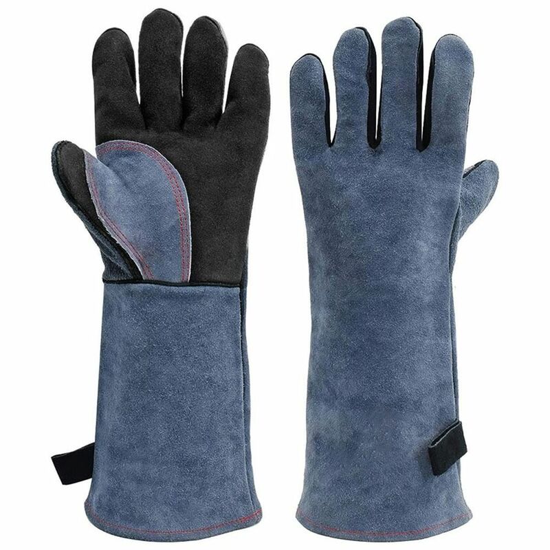 1Pair Black Welding Glove Fire Resistant One Size Cowhide Welding Gauntlets Works Gloves Welding