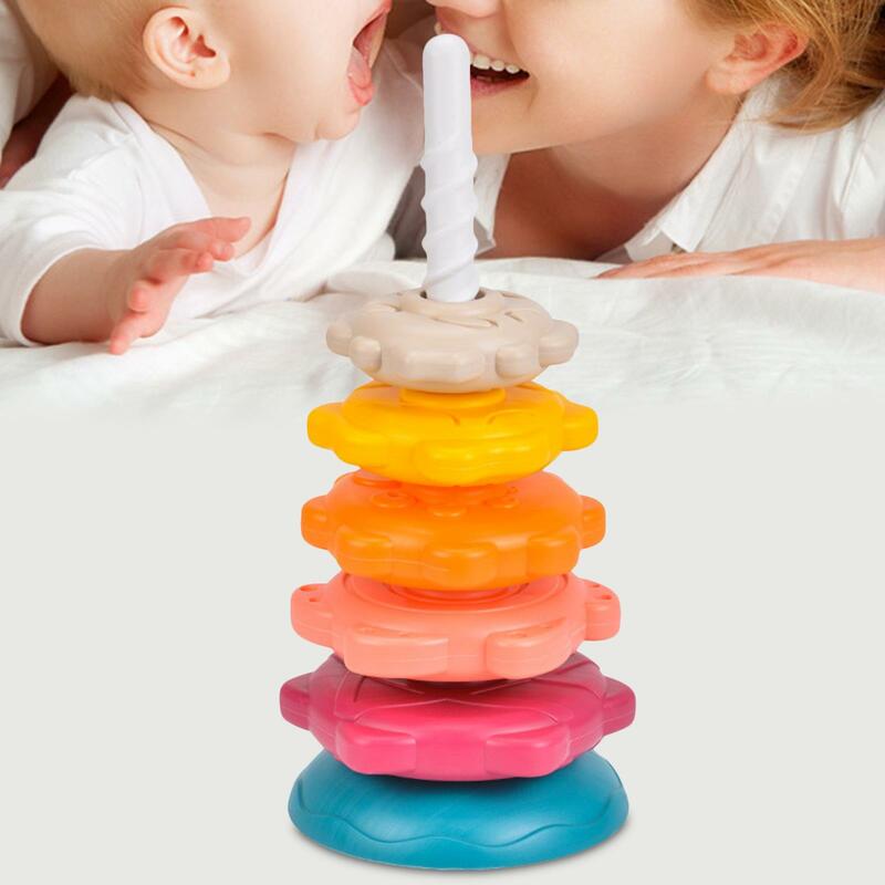Torre colorida do arco-íris para crianças, desenvolvimento de inteligência, brinquedo sensorial para bebê, brinquedo empilhável para meninos e meninas